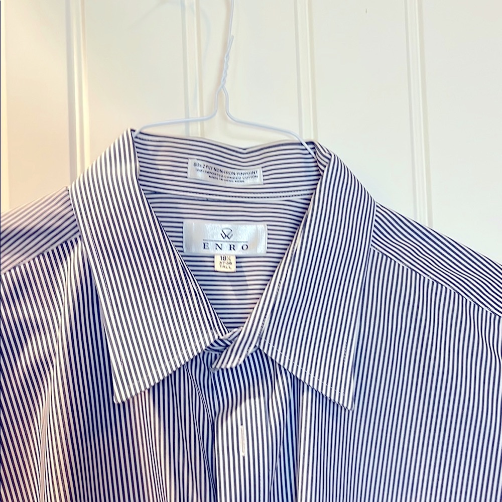 Tall Men's ENRO navy and white Striped Shirt -size 18 1/2